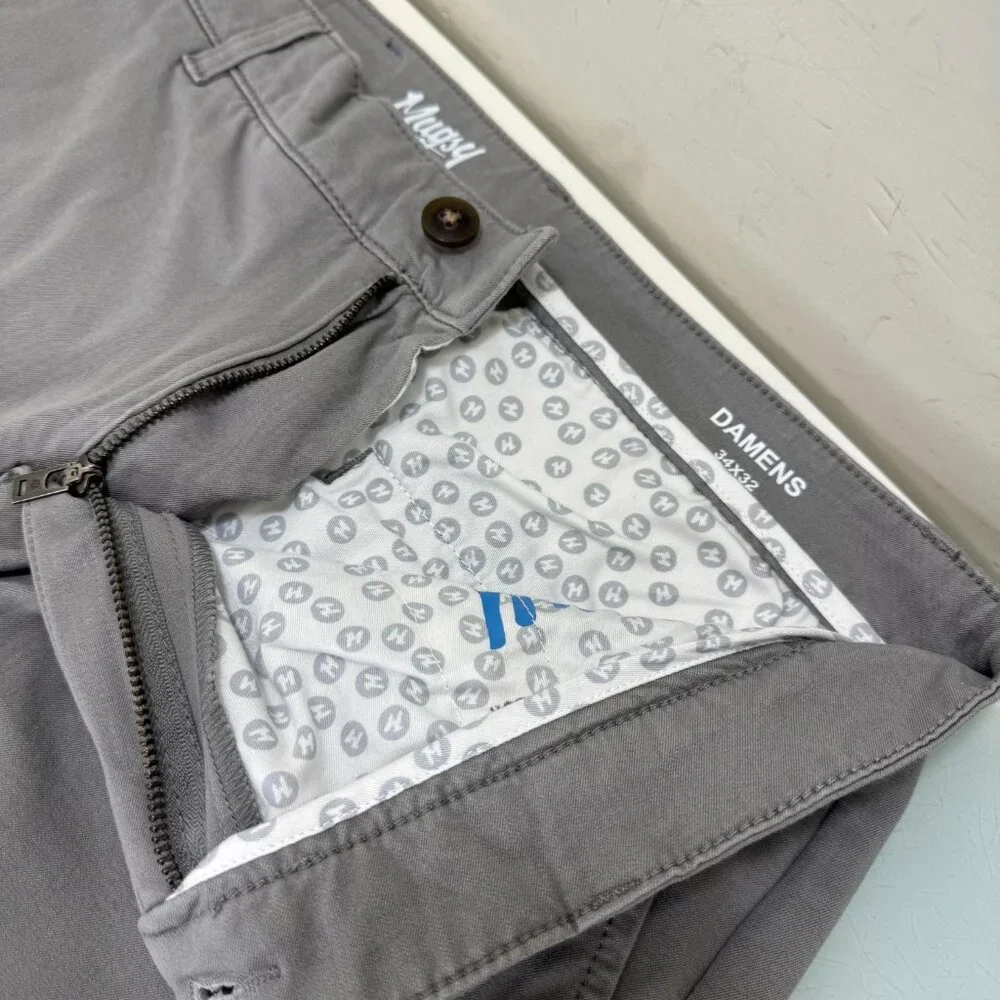 Mugsy Damens Pants Mens 34X32 Chino Stretch Comfort Gray Casual Golf - Picture 4 of 12